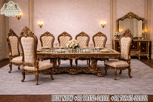 Ensemble de meubles de salle à manger de style impérial grec, finition dorée, ensemble de salle à manger en bois pour 10 personnes, table de salle à manger de qualité supérieure avec feuilles d'or, Royaume-Uni - Product Image 6