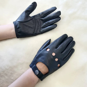 Black <b>Sheepskin</b> Driving <b>Gloves</b> Full Finger Breathable Design Ventilation Holes Secure Snap Closure Outdoor Keeping Warm for <b>Men</b> - Product Image 6