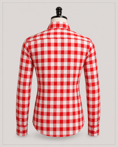 Camisa a cuadros roja y blanca premium personalizada para hombre, de manga larga, de algodón, con botones, de franela, con bolsillo, informal, de corte ajustado. - Product Image 5