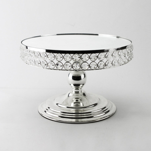 Elegant Silver Cake Stand Featuring Sparkling Crystal <b>Bead</b> Rim And Mirrored <b>Top</b> Surface For Gorgeous Dessert For Home Decoration - Product Image 1
