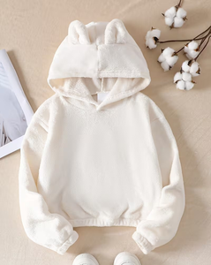 Girls White Fleece Hooded Sweatshirt Pullover Solid Color Long Sleeve Winter Wear Breathable Eco-Friendly Casual - Product Image 1