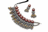 Ensemble de collier en argent oxydé vintage de qualité supérieure pour femmes, style ethnique, idéal pour les occasions festives, avec boucles d'oreilles, élégant, disponible à bon prix