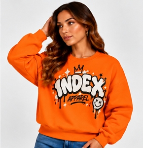 Sweat-shirt à col rond surdimensionné pour femme Index Apparel, manches longues, imprimé orange coulant, 100% coton, vêtements d'automne - Product Image 5