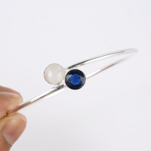 925 Sterling Silver Plated Natural Moonstone & Blue Sapphire Two-<b>Stone</b> Cuff <b>Bracelet</b> Handmade Designer Gemstone Bangle Jewelry - Product Image 5