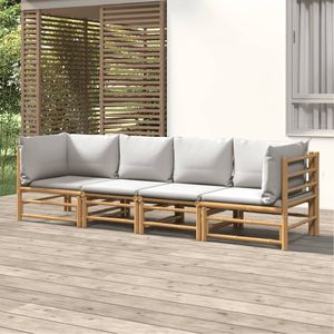 Set Lounge da Giardino in Bambù Grigio Chiaro, 100% Poliestere, Collezione di Arredamento da Esterno Elegante di Media Dimensione - Product Image 1