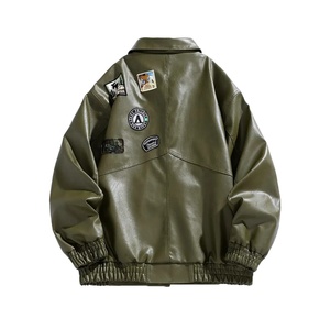 Blouson Moto Homme Hiver Tendance Décontracté en Cuir Véritable Col Montant Ample Style Urbain - Product Image 2