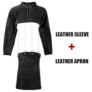 Unisex Cowhide Split Leather Welding <b>Jacket</b> Heavy Duty Flame-Resistant Apron Sleeve Coat with Reflective Safety Features - Product Image 2