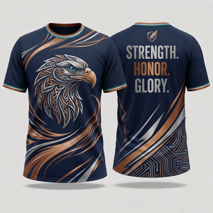 Camiseta Deportiva Unisex de Manga Corta Ajustada con Diseño Tribal de Águila, Sublimada, de Poliéster - Product Image 1