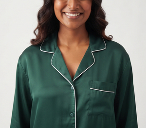 Pyjama en satin pour femme, décontracté, 100% soie, manches longues, boutonné, avec poche poitrine, respirant, tenue d'hiver, vêtement de nuit - Product Image 4