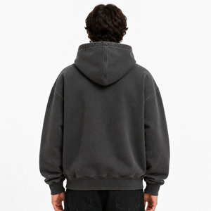 Sudadera con Capucha y Cierre de Cremallera, Corte Regular, Lavado Ácido, Felpa Francesa, 100% Algodón, Color Sólido, Secado Rápido, para Otoño - Product Image 3