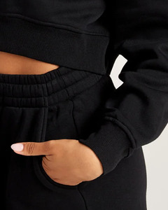 Custom Supplier <b>Black</b> <b>Women's</b> Cropped Hoodie & <b>Shorts</b> 2 Pieces <b>Women</b> Tracksuits Cotton Breathable Streetwear Matching <b>Shorts</b> Set - Product Image 6