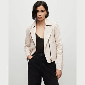 Blouson en cuir pour femme, modèle hiver 2026, motifs unis, coupe courte, style slim et tendance - Product Image 1