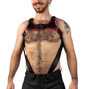 Arnés de Pecho de Cuero para Hombre Centurion 2.0, Rojo, Correas Ajustables, Arnés Corporal de Cuero Premium para Club - Product Image 1