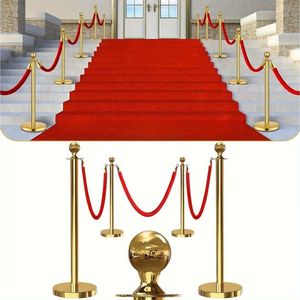 Set di Pali Dorati Premium a 4 Pali e 3 Corde, Corde in Velluto Rosso da 5 Piedi, Pali con Punta a Sfera, Base in Acciaio Inossidabile Solido, Espositori per Fiere e Eventi - Product Image 1