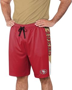 Pantalones Cortos Rojos de Malla de los San Francisco 49ers con Franjas Laterales Doradas y Logotipo del Equipo, Ropa Deportiva de Poliéster Resistente - Product Image 3
