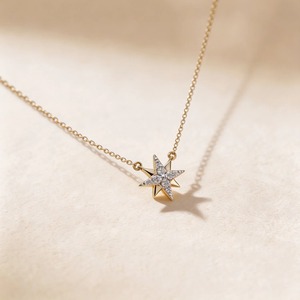 Collier avec pendentif étoile en or jaune 9 carats, diamant de laboratoire rond brillant de 0,061 carat, pour femmes, bijoux fins et délicats - Product Image 5