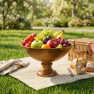 Bol de service en bois sur piétement, poli, pour salade de fruits, vaisselle rustique moderne pour la maison, les fêtes et les mariages - Product Image 2