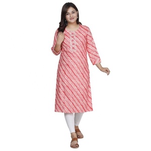 Kurta SHUBH EXIM para Mujer, Estilo Holgado, Bordado Leheriya, Rayón Vintage, para Uso Festivo, Disponible a Precio de Mayoreo - Product Image 3