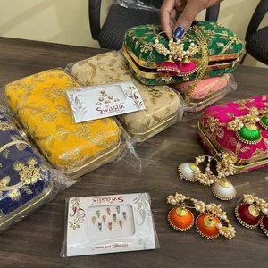 Handcrafted Indian Ethnic Silk <b>Clutch</b> Bag with Zardosi Embroidery and Matching Silk Thread Jhumka Earrings Set - Product Image 1
