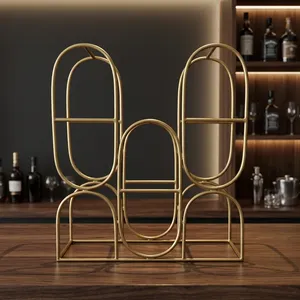 Modern Geometric Metal 8 <b>Bottle</b> Wine <b>Rack</b> Double Tier Standing Organizer Minimalist Design Durable Freestanding Shelf - Product Image 4