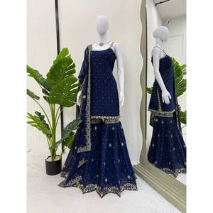 RTC Designer Navy Party Wear Ensemble haut-bas et Dupatta avec fil séquentiel Travail 1000g Taille XL - Product Image 5
