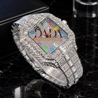 Montre-bracelet de luxe pour homme en acier inoxydable, style designer, entièrement pavée de diamants, à quartz, chiffres romains arc-en-ciel, style hip-hop