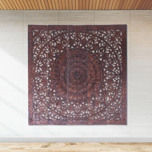 Panneau mural artisanal en bois de teck motif lotus - Décorations murales en bois en gros - Product Image 3