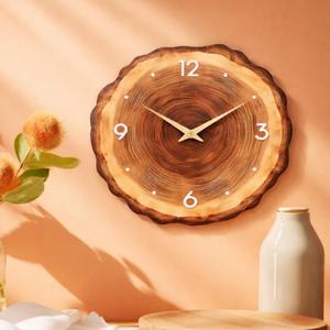 Reloj de pared redondo de madera con diseño de anillo de árbol, silencioso, sin tictac, moderno, rústico, minimalista, decoración para el hogar a precio económico. - Product Image 1