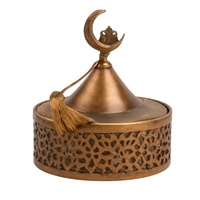 Pot de Date Islamique en Métal Rouge avec Couvercle en Croissant de Lune Boîte Cadeau Ramadan Eid Mubarak Porte-Fruits Secs Décoratif Boîte à Snack Musulman