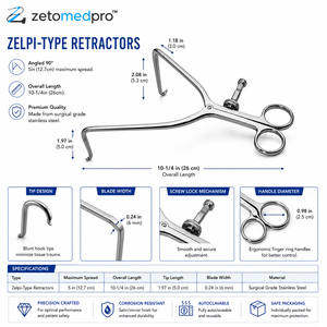 Retractor Quirúrgico Tipo ZELPI, Apertura Máxima 5 Pulgadas, Brazos Profundos, ZETOMEDPRO - Product Image 2