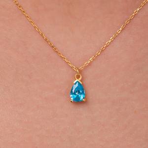 Collier en argent sterling 925 plaqué or avec pendentif en topaze bleue et gros diamant, bijoux fins pour femmes, vente en gros - Product Image 5