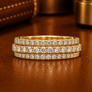 Triple Row Pave Round Cut Lab Grown Diamond 14K Solid Gold Bridal Wedding Band Engagement <b>Ring</b> Custom Wholesale Jewelry Supplier - Product Image 1