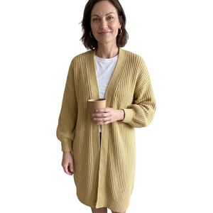 Women <b>Beige</b> <b>Long</b> <b>Cardigan</b> Sweater Cable Knit Open Front Loose Fit <b>Long</b> Sleeve Casual Fashion Knitwear Custom Logo Manufacturer - Product Image 5