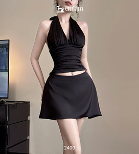 Wholesale Women's Polka-Dot Satin Halter Top and Mini <b>Skort</b> Set ET2499 - Product Image 3