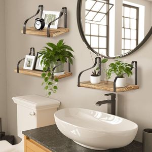 3 Estantes Flotantes Rústicos de Madera Marrón, Decoración de Estilo Rústico para Pared, Exhibición para Sala de Estar, Modelo D0100XUFV2U - Product Image 4