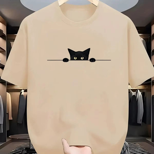 เสื้อยืดผู้ชายคุณภาพใหม่ ลายพิมพ์ลูกแมวน่ารักสำหรับฤดูร้อน เนื้อผ้านุ่ม ระบายอากาศได้ดี คอกลม เสื้อยืดลำลองใส่ได้หลายโอกาส รับสกรีนโลโก้ - Product Image 6