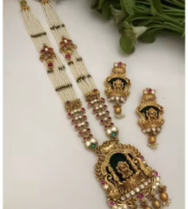 Best Quality Designer Gold Plated Brass Temple Necklace <b>Set</b> with Earrings Wedding <b>Gift</b> Collection Women - Product Image 2