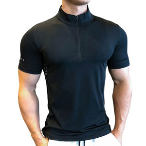 Men's Casual Short-sleeve <b>Half</b>-zip T-<b>shirt</b> 100% Cotton SOLID Color Regular Fit 230 Gsm Knitted Breathable Customizable Blank - Product Image 1