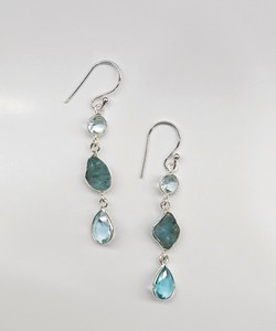 Elegant Blue Apatite and Blue Topaz <b>Dangle</b> <b>Earrings</b> Handmade 925 Sterling <b>Silver</b> Fine Gemstone Jewelry For Wedding Party Wear - Product Image 3