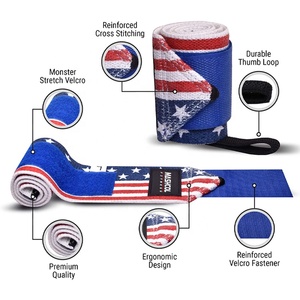Poignets d'haltérophilie avec impression du drapeau américain Bracelets de levage élastiques personnalisés de 18 "pour femmes Poignets d'entraînement de gymnastique - Product Image 2