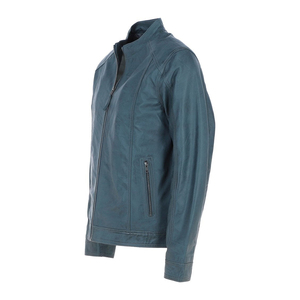 <b>Men's</b> Slim Fit Genuine Moto <b>Jacket</b> Stand Collar Zipper Closure Solid Color <b>Long</b> Sleeve Real Biker Style - Product Image 2