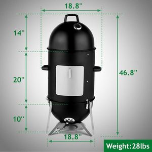 Heavy-Duty Three Layer Black Outdoor Charcoal Smoker Vertical Steel Round BBQ Grill Smokey Mountain Cooker - Product Image 5