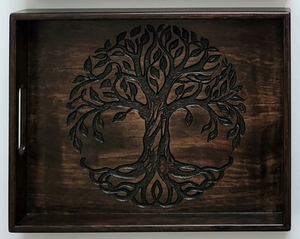 Hand Carved Wooden Single Multifunction Serving <b>Tray</b> Rustic Brown Rectangular Display Platter Memorial Decorative <b>Storage</b> <b>Tray</b> - Product Image 1
