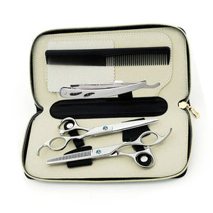 Ciseaux de barbier professionnels, kit de beauté pour salon, lames aiguisées, acier inoxydable, manche noir, pour droitiers, pour la coupe de cheveux à domicile - Product Image 4