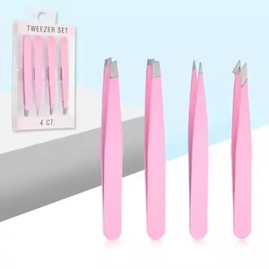 Ensemble de pinces à épiler professionnelles en acier inoxydable rose, lisses, à pointe inclinée, plates, de précision, pour l'épilation, outil de beauté, logo personnalisé - Product Image 2