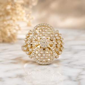 14K <b>Gold</b> Designer Openwork <b>Ring</b> with Sparkling White CZ Stones Luxury Women Fashion Jewelry Supplier - Product Image 2