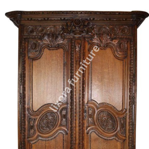 Luxury Handcrafted Solid Wood 2 Door <b>Wardrobe</b> Ornate French Country Carving Antique Oak Armoire - Product Image 2