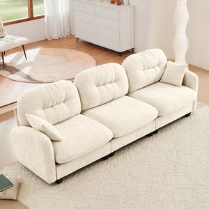 Elegante Divano Modulare a Tre Posti in Morbido Tessuto Chenille, Design Trapuntato e Plissettato, Braccioli Ergonomici, per Soggiorno - Product Image 1