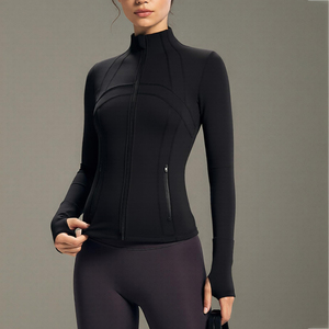 Women's Stand Collar <b>Yoga</b> <b>Jacket</b> Full Sleeve Zip Front Skinny Fit Athletic Stretch Solid Color Contrast Stitch Design <b>Jackets</b> - Product Image 3