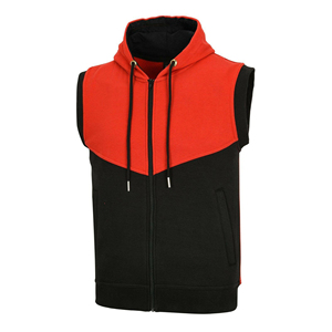 Multi Color Men's Winter <b>Sleeveless</b> <b>Hoodie</b> 100% Cotton Quick Dry Breathable Plain Dyed Fleece Fabric Zipper-Up - Product Image 1
